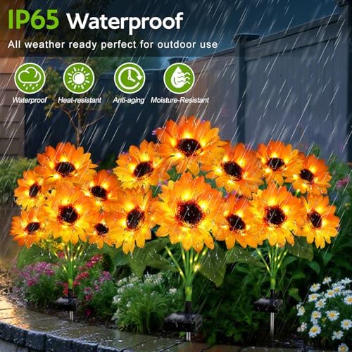 Solar Sunflower Lights Outdoor Garden Decor, Solar Flowers Lights with 18 Sunflowers, Waterproof Fall Decor Stake Decorative Light Auto ON/Off for Garden Yard Patio Backyard, Gift for Women (3 Pack) - Image 4