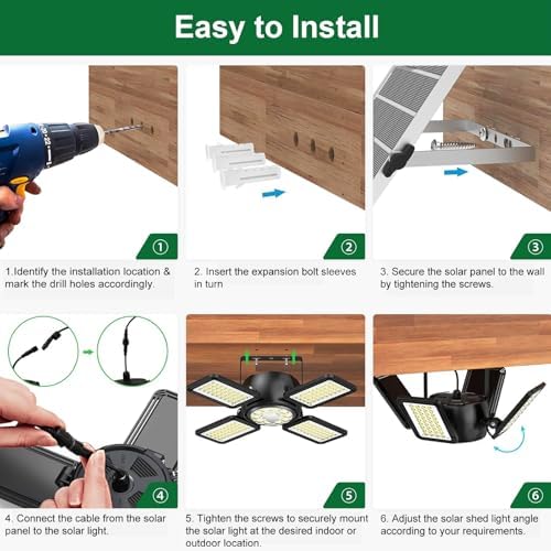 Solar Shed Light Outdoor Indoor Upgrade 1200LM 174LED 4 and 1 Heads Motion Sensor Pendant Light Daytime Work Light with 5 Lighting Modes Remote Control IP65 Waterproof for Barn Gazebo Shop 2 Pack - Image 7