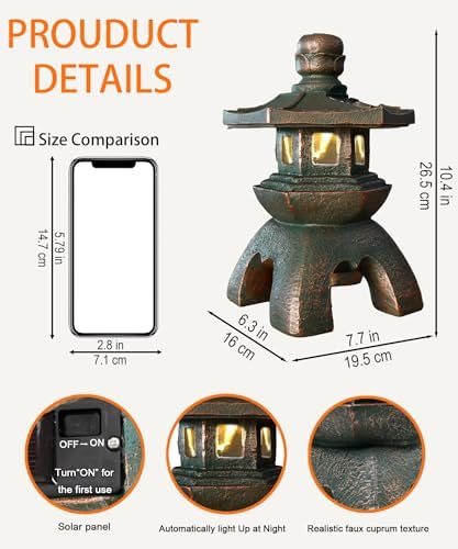 Nacome Solar Pagoda Lantern Garden Statue Zen Asian Janpases Decor - Image 4
