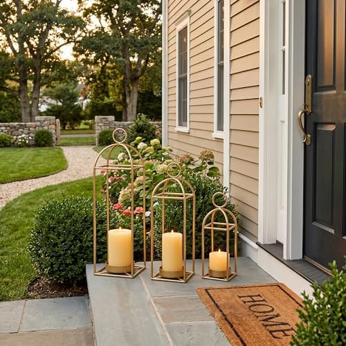 22.2" Outdoor Decorative Lanterns, Metal Candle Lanterns, Farmhouse Lantern Decor, Antique Gold Iron Lantern Candle Holders for Fireplace Mantel, Table Centerpiece,Home Decor - Image 3