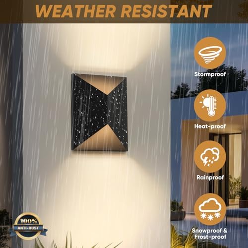 Fire Wolf LED Aluminum Porch Sconce Lights - Modern Exterior Wall Sconce, Up and Down Light Waterproof, 12W, 3000K, Black for Garage Enterway - Image 4