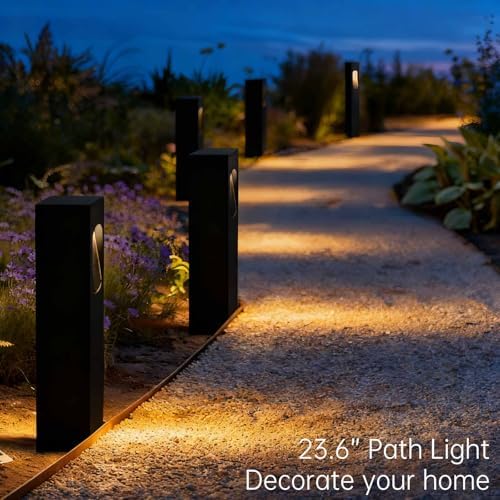 Modern Pathway Light Landscape Path Light 3000K Warm Led Bollard Lighting Fixture Outdoor Waterproof Walkway Light Aluminum Rainproof Path Lamp for Garden Lawn Courtyard Driveway 23.6in - Image 4