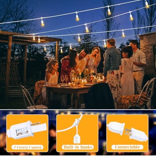 Outdoor String Lights LED White 100FT Patio Lights String with 32 1W Dimmable Shatterproof Bulbs for Wedding Pergola Gazebo Bistro Outdoor - Image 4