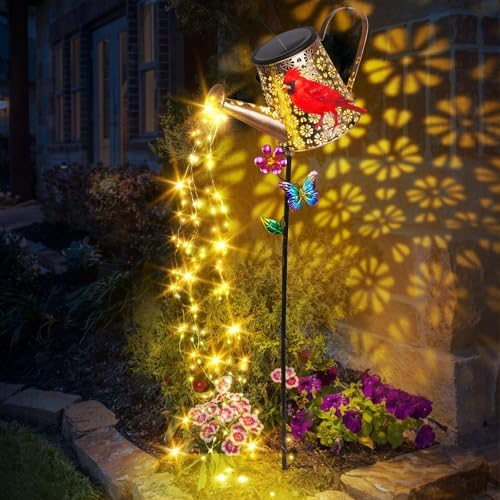 Solar Watering Can with Lights Outdoor Cardinal Garden Decor Gifts by Newinhome