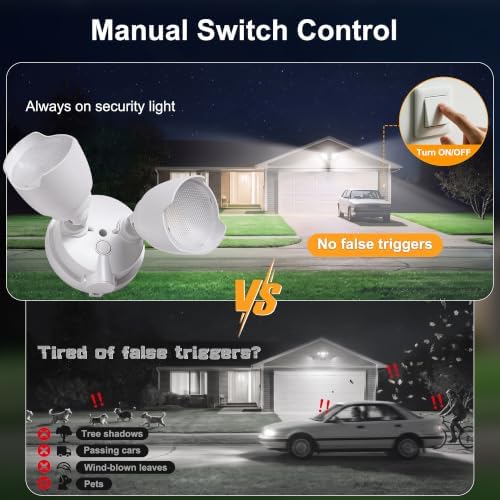 LED Flood Lights Outdoor, 1500 Lumen Dual Head Outside Light, No Motion Sensor, Security Lights Replaces Halogen, 3000K/5000K IP65 Hardwired Mount for House Yard,Garage,Patio(White) - Image 3