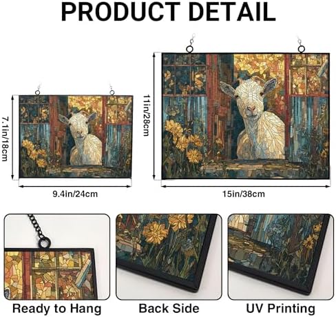 Personalized Rectangle Mosaic Garden Shed Goat Stained Glass Window Hangings Stained Glass Suncatcher Birthday Gift for Mom Grandma Teacher Women Friend Memorial Hook - Image 3