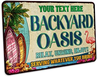 Chico Creek Signs Personalized Backyard Oasis Sign Patio Decor Outdoor Pool Tropical Coastal Decor Tiki Bar Hot Tub Bar Home BBQ Custom Sign Gift 12''x18''- Premium by ChicoCreekSigns