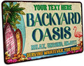 Chico Creek Signs Personalized Backyard Oasis Sign Patio Decor Outdoor Pool Tropical Coastal Decor Tiki Bar Hot Tub Bar Home Bar BBQ Custom Sign Gift 116242002002, 16''x24''- Premium by ChicoCreekSigns