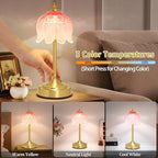 Cordless Table Lamp, Rechargeable Blush Pink Glass Lotus Flower Lamp - Image 3
