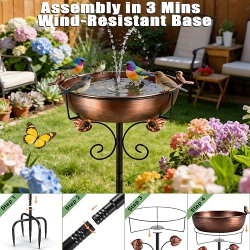Bird Bath for Outside, 27.6" H Standing Bird Feeder Bowl with 11.8" Wide Basin, 1-Tier Metal & Copper Garden Bird Bath and Feeder for Yard Patio Backyard Lawn Flower Bed Outdoor Garden Decor - Image 6