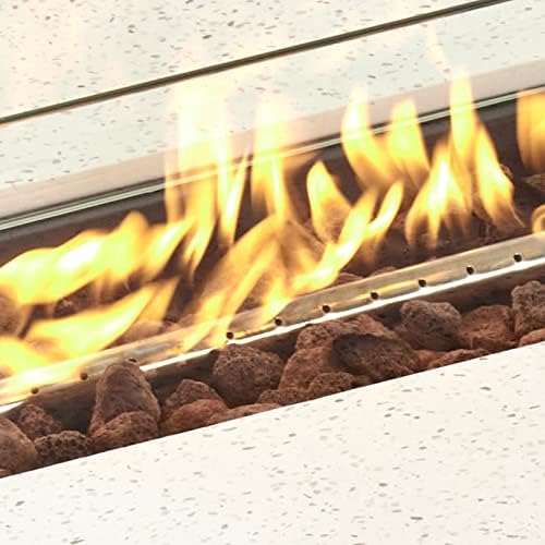 COSIEST Outdoor Propane Fire Pit Table 56" x 28" Rectangle Beige Compact Concrete-Like Finish, Certified, 50,000 BTU,Wind Guard, Tank Outside, Free Lava Rocks, Fits 20lb Tank Outside, Raincover - Image 5