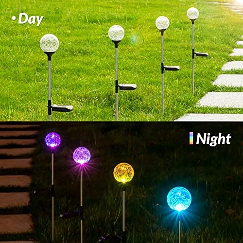SOLPEX Solar Garden Lights 6 Pack, Solar Lights Outdoor Decorative, Solar Globe Lights Outdoor Waterproof for Yard and Garden, Multi-Color Changing Cracked Glass Ball LED Lights - Image 3