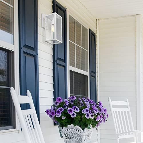 Globe Electric 44836 Bowery 1-Light Outdoor Indoor Wall Sconce, Matte White, Clear Glass Shade - Image 2