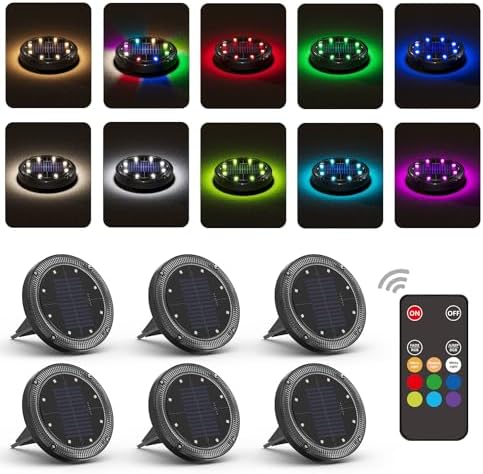 Color Changing Solar Ground Lights with Remote, IP67 Waterproof, 6Pack by VIODAIM