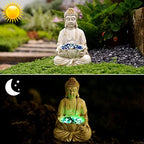 Goodeco Meditating Buddha Statue Sculpture - Outdoor Sitting Sculpture Decoration, Marble Finish with Lotus and Magical Glow in The Dark Pebbles and Glass Stones,Gift idea,White Color (12 inch) - Image 2