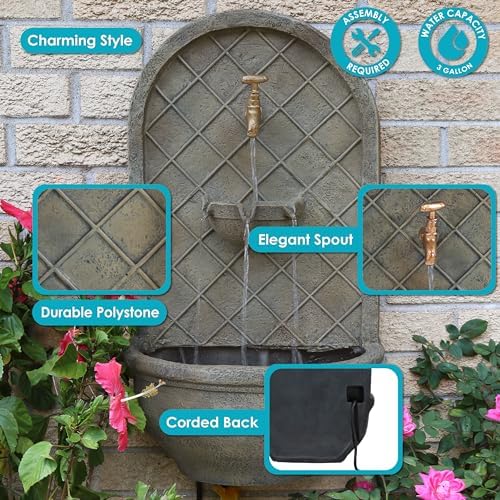Sunnydaze Messina 26 in. Outdoor Wall Water Fountain with Pump - Florentine - Image 2