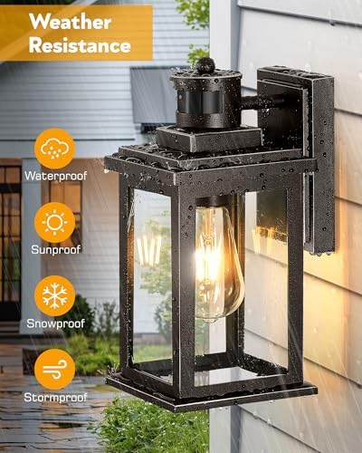VIANIS 2 Pack Outdoor Lights for House, Brown Dusk to Dawn Motion Sensor Outdoor Light, Oil Rubbed Bronze Porch Lights Outdoor Lantern for Garden, Garage, Doorway, Aluminum,Hardwired, Non-Solar - Image 4