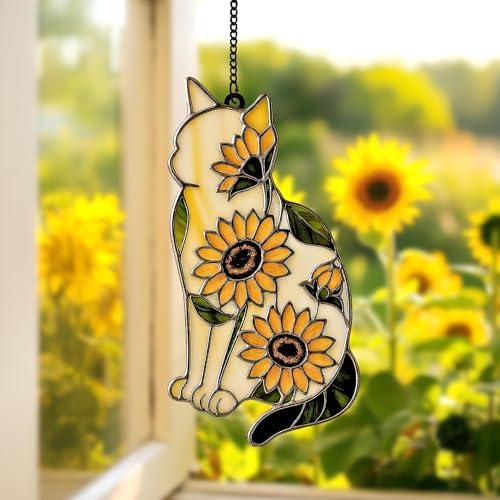 Sunflower Acrylic Suncatcher Indoor Colorful Window Hanging Ornament Outdoor Sun Catcher Panel for Home Decor Car Garden Crystal Gift Sunflower Cat Suncatcher by Unknown