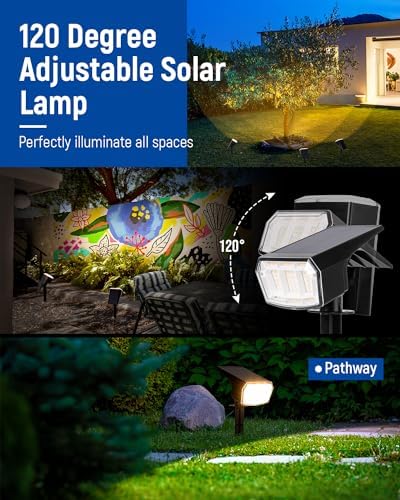 AUDERWIN 4 Pack 63 LED 3 Lighting Modes IP65 Waterpoof Solar Spot Warm Lights and 2 Pack 294 LED IP67 Solar Flood Lights - Image 3
