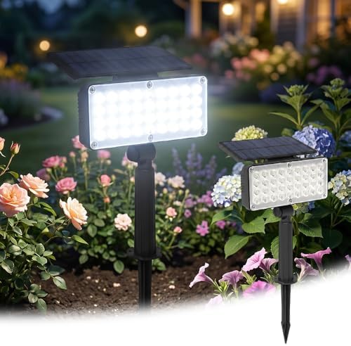 Solar Spot Lights Outdoor Waterproof IP65, 2026 New Solar Powered Outdoor Landscape Spot Lights, 3 Brightness Modes, Solar Landscape Lights for Flag, Tree, House, Garden, Yard (1, White) by Unknown