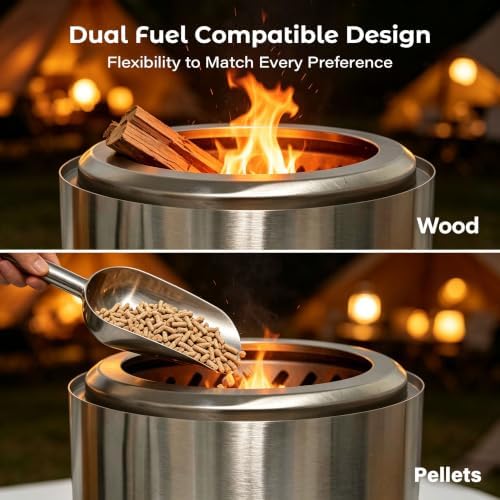 HGD Small Tabletop Fire Pit 8.8 x 8.6 in, Portable Mini Smokeless Table Top Firepit, Low Smoke Camping Stove for Outdoor & Patio, Fueled by Pellets or Wood, with Travel Bag, Stainless Steel, Silver - Image 6