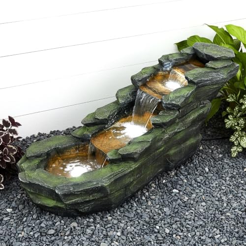 Naturefalls 44” Length Outdoor Rock Water Fountain with LED Lights - 4-Tiers Poly-Resin Cascading Waterfall Fountain for Garden, Patio, Yard, Home Decor by Naturefalls
