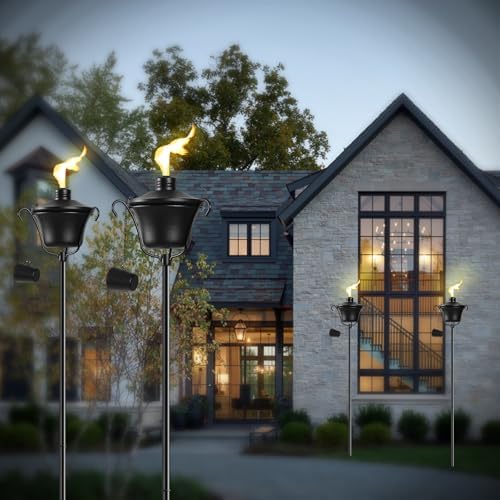 Citronella Torches Set of 6, 3-Prong Grounded Stake Outdoor Torches, 14.5 oz Garden Torches for Outside, 58 inch Outdoor Decorative Torch - Image 3