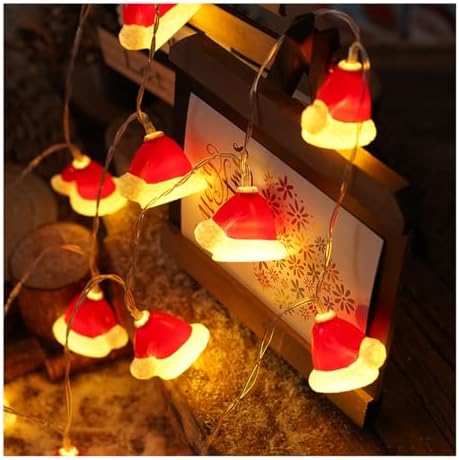 CAKERS Christmas Decor String Lights|Creative Cute Novelty Fairy Lights|Hanging Copper Wire Lights|Night Lights for Birthday Party Xmas Tree Decor,Christmas Hat,5m(16.4ft)-20LED-Solar by CAKERS