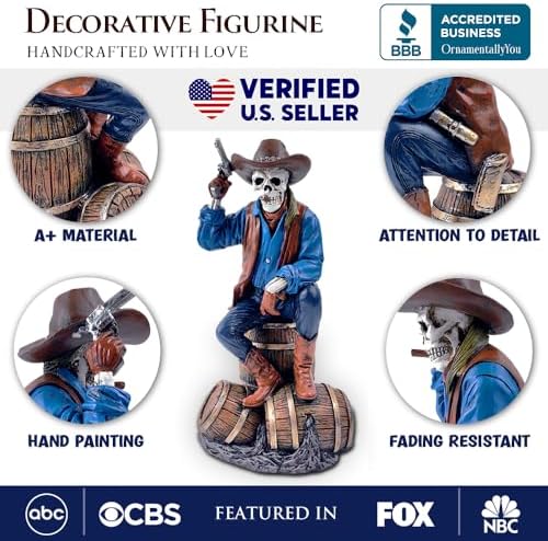 OrnamentallyYou Western Skeleton Gunslinger Statue Figurine, 10" Gothic Cowboy Wild West Home Décor - Image 2