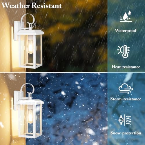 BesLowe 2-Pack 15” Outdoor Wall Light Fixtures, Modern Porch Sconces, White - Image 4