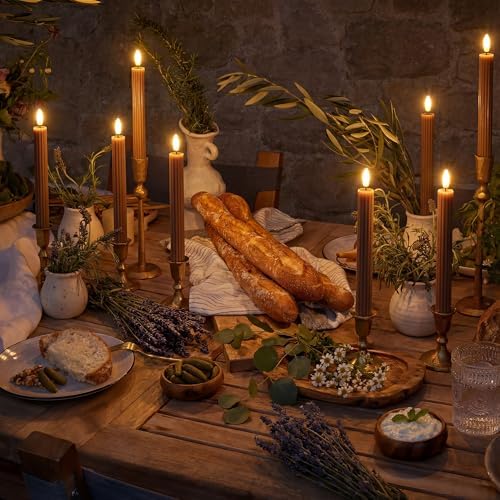12 Pack, 10" LED Flameless Brown Tan Fluted Ribbed Grooved Taper Candles w/ 2 Remotes & 24h Timer Memory, On/Off Button, Dimmable, Flicker Mode, Battery Operated, Christmas Menorah Wedding - Image 7