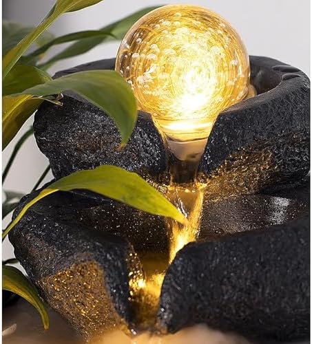 Resin Stone Waterfall Outdoor Fountain, Indoor Water Fountain Tabletop, with LED Light, Rolling Ball, Bird Design for Home Decor, Office, Backyard(Black,Medium) - Image 6