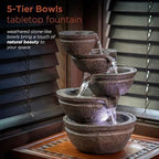 Alpine Corporation WIN1138 13" Indoor Tabletop Tiering Bowls Water Fountain with LED Lights – Cascading Water Feature for Home, Office, Meditation, and Relaxation, Dark Gray - Image 4