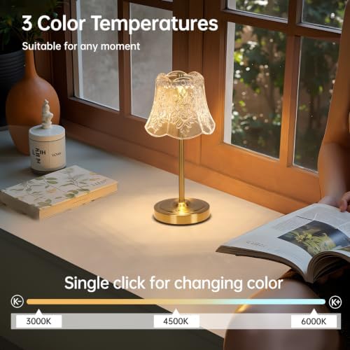 Shenmoyl Set of 2 Cordless Touch Table Lamp with 5200mAh Battery - 3 Adjustable Color Temperatures & Dimmable, Rechargeable Lamp for Bedsides, Living Room, Entryway, Bookshelves (Transparent Rose) - Image 3
