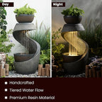 Outdoor Water Fountain with LED Lights, 31.9" Modern Resin Waterfall Fountain Outdoor, S-Shaped Garden Water Feature for Yard, Balcony, Home Decor, Patio Fountian and Waterfalls, Grey - Image 3