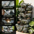 Outdoor Indoor Bird Water Fountain 5-Tier Cascading Rock Waterfall with LED - Image 2