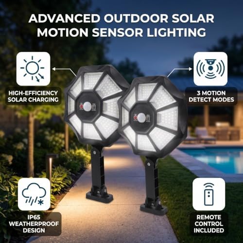 Luocute Solar Lights Outdoor, 3 Modes Motion Sensor Spotlights with 168 LED Beads 6500K for Yard Garden Driveway, Waterproofing Outdoor Lights Solar Powered for Patio Lawn Backyard - Image 2
