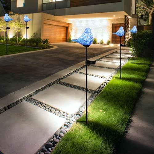 Solar Garden Stake, Hand-Blown Glass Bluebird Light Outdoor Garden Decor - Image 5