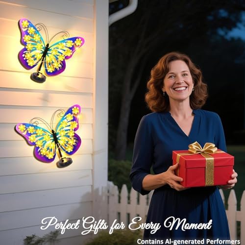 2 Pack Solar Lights Outdoor Metal Butterfly Wall Decor with 30 Led - Image 3