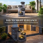 20.87" 4-Tier Outdoor Water Fountain with LED Lights, Gray Resin - Image 3