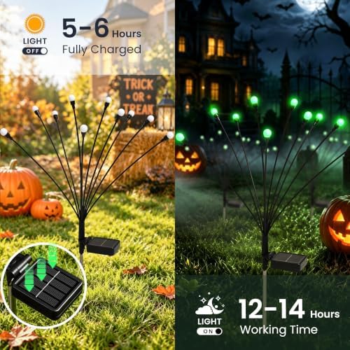 Solar Halloween Lights(6Pack 60LED), Green Outdoor Halloween Decor - Image 3