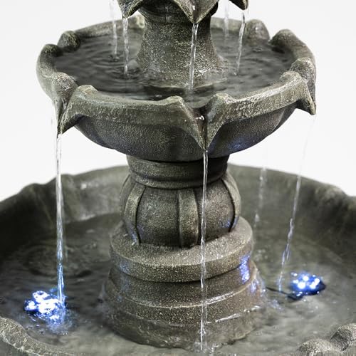 42.2'' Tall 3 Tiered Outdoor Water Fountain, Like Stone Bird Bath Fountain, Elegant Cascading Waterfall Water Feature Decor for Garden, Yard, Patio Landscape Ornament (Grey) - Image 4