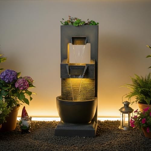 Sunlinua 39H Modern Outdoor Water Fountain with LED Light - Image 2