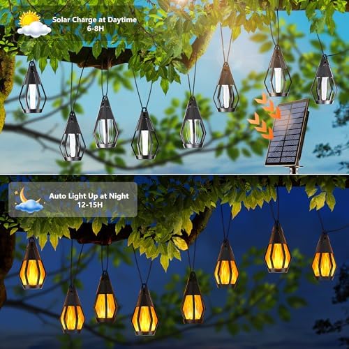 Solar String Lights for Outside, 33Ft Solar Patio Light with 15 Flickering - Image 4