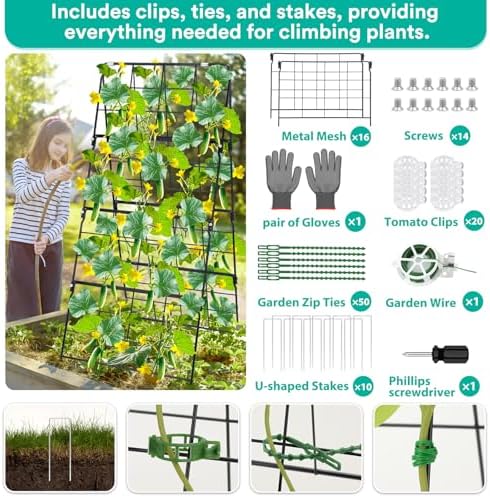 2Packs 17 x 42 Inch Garden Trellis for Raised Beds Foldable Climbing Plant Support Cucumber Trellis Outdoor A-Frame Metal Vegetable Bean Trellis with Garden Supplies for Grape Tomato Peas Flower - Image 4