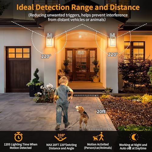 2 Pack Silver Motion Sensor Outdoor Light Fixtures Wall Mount, Dusk to Dawn Front Porch Lights for House, Exterior Wall Sconce, Waterproof Lantern Lamp,Outside Coach Light for Garage Entryway Yard - Image 3