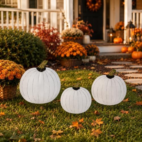 GlikCeil 3 Pcs Fall Decor Outdoor Rustic Pumpkin Stakes, Fall, White by GlikCeil