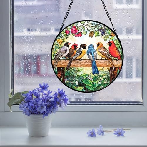 CHATYOUNG Stained Glass Window Hanging Cardinal Gifts Flower Large 11.8" - Birds Suncatcher Door Garden Home Decor and Christmas Mother's Day Birthday Gift for Grandma Nana Women Mom Wife Friend - Image 5