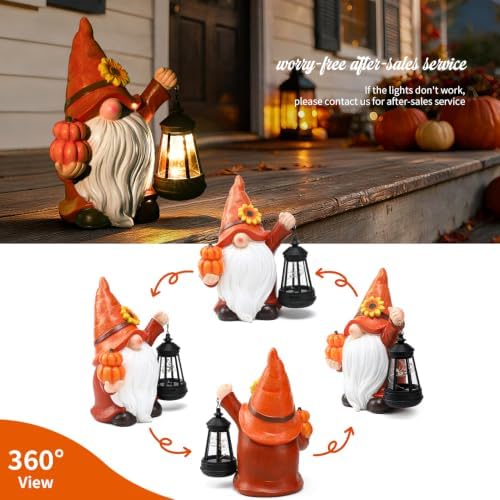 Fall Gnome Decoration Garden Statues with Pumpkin Solar Sunflower Gnomes - Image 7