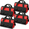 4 Pieces Tool Bag with Waterproof Strong Molded Base Multi Pockets Wide Mouth Tool Tote Multifunctional Tool Bag Large Capacity Organizer Heavy Duty Tool Storage Bag (Red,13 Inch) by Cunno